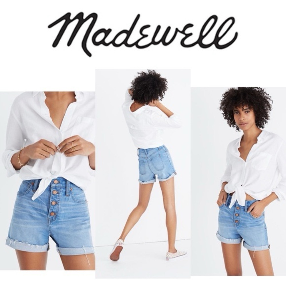 Madewell light wash Button through Denim cut off Shorts